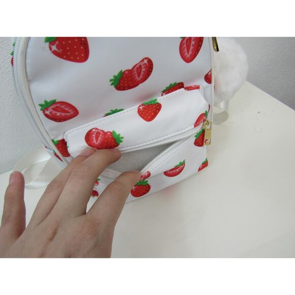 NWT Like Dreams Mini Backpack Purse White Strawberry Print Red